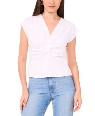 Women's V-neck Twist-Front Short Sleeve Top