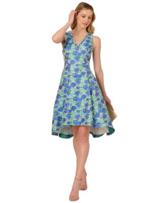 Adrianna Papell - Women's Printed Jacquard Sleeveless Fit & Flare Dress