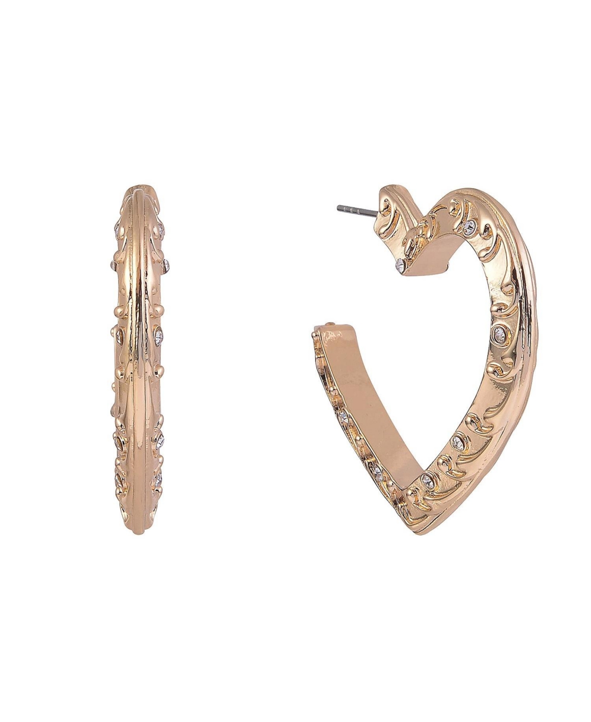 Gold Tone Textured Post Heart Earrings - Gold