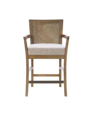 Bar Stool with Solid Wood Frame, Upholstered Seat and Cane Back for Kitchen Island or Dining Room-The Pop Home