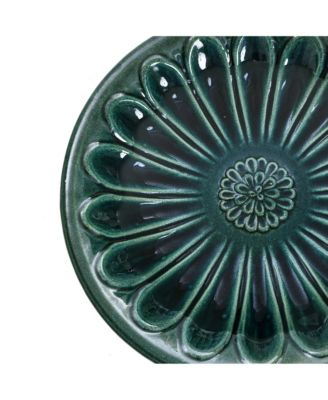 Dark Green Flower 21.65-Inch Tall Ceramic Birdbath