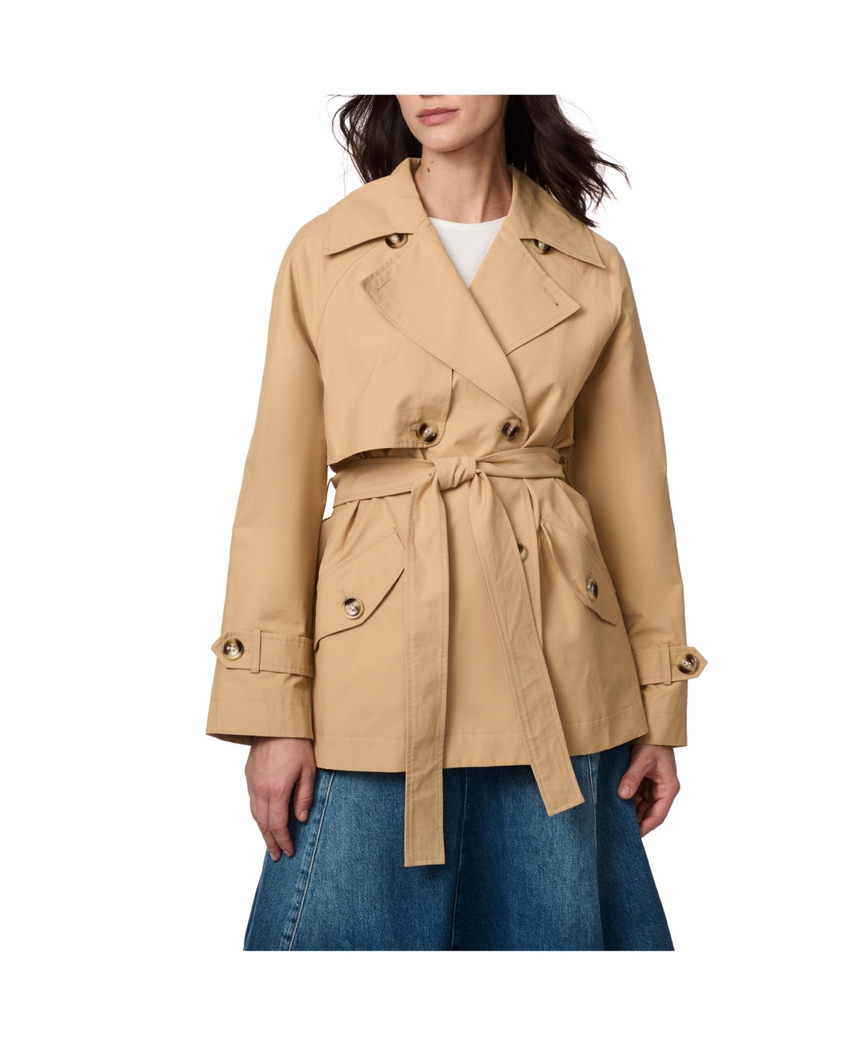 Women's Belted Short Trench - Tan