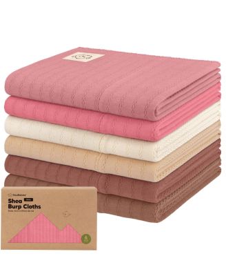6pk Shea Baby Burp Cloths, Cotton Burping Cloths for Babies, Boys, Girls, Soft & Absorbent Spit Up Rag