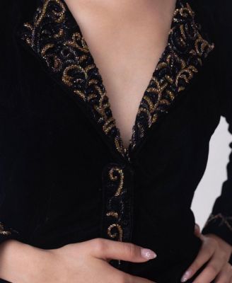 Women's Black Velvet Embellished Blazer Dress