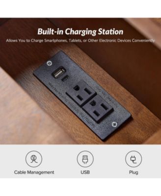 1 PC Solid Wood Traditional Mattew End Table with Storage and Built-In Outlets End Table