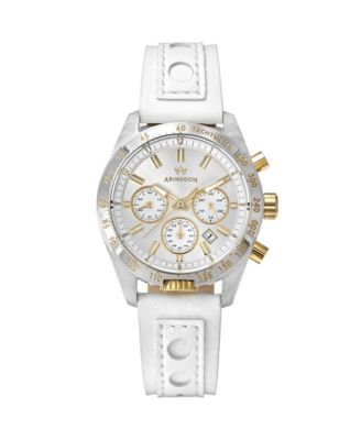 Abingdon Co Womens Jordan Chronograph Multifunctional Champagne Leather Strap Watch 40mm - White Gold 790$