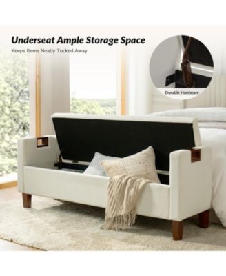 Adela Storage Waterproof Bench with Solid Wood Legs and Armrests