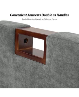 Adela Storage Waterproof Bench with Solid Wood Legs and Armrests