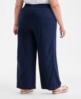 Plus Size Eyelet-Trim Wide-Leg Pants, Exclusively at Macy's