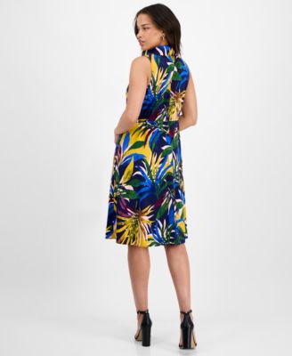 Petite Printed Sleeveless Collared Shirtdress