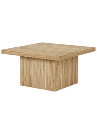 Square Coffee Table, 31.5-Inch Fluted Coffee Table, Mid-Century Modern Living Room Table, Large Cocktail Table for Living Room, Oak