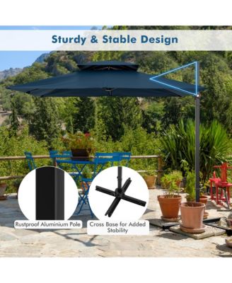 Patio 9.5FT Square Cantilever Offset Umbrella Double Vented 360° Heavy Duty