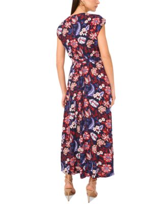 Women's Floral Challis Belted Maxi Dress