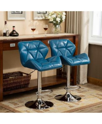 of 2 Adjustable Swivel Bar Stools with Diamond-Tufted Faux Leather Seats, Footrest, and Chrome Base for Kitchen or Home Bar