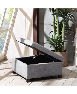 Square Upholstered Storage Ottoman with Button Tufted Top Soft Close Lid and Solid Wood Legs for Living Room Bedroom or Entryway Seating-The Pop Home