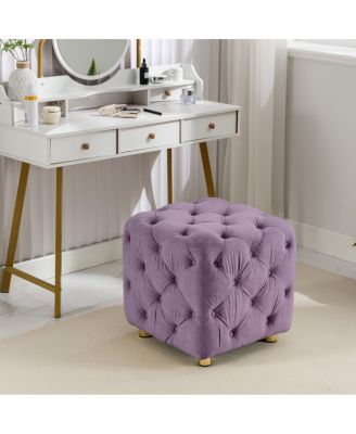 Velvet Upholstered Cube Ottoman with Tufted Design, Hidden Storage, Gold Legs, Footstool for Living Room or Bedroom