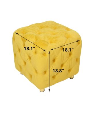 Velvet Upholstered Cube Ottoman with Tufted Design, Hidden Storage, Gold Legs, Footstool for Living Room or Bedroom