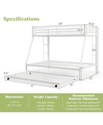 Twin Over Full Bunk Bed Frame with Trundle for Guest Room