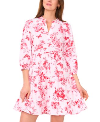 Sam & Jess - Women's Cotton Printed Split-Neck Babydoll Dress