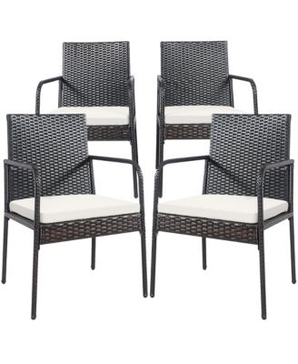 4 PCS Outdoor Patio Rattan Dining Chairs Cushioned Sofa