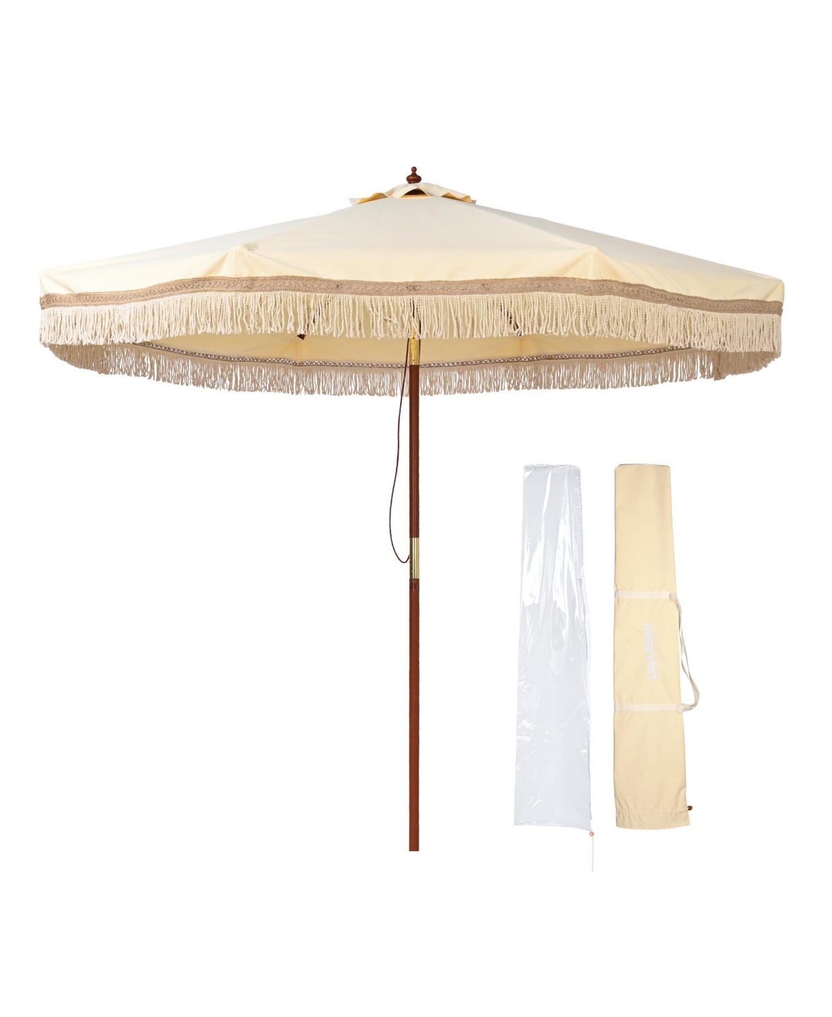 Boho 9' Fringe Patio Umbrella with Tassels UPF50+ Boho Style 5-Year-Non-Fading for Outdoor Yard Market Butter Twisted Root - Butter