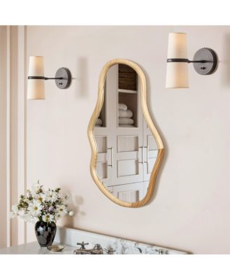 Natural Pine Wood Frame Oblong Irregular Wall Mirror, Accent and Vanity