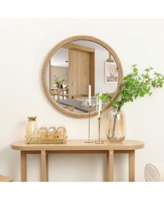 Bamboo Frame Round Accent and Vanity Wall Mirror