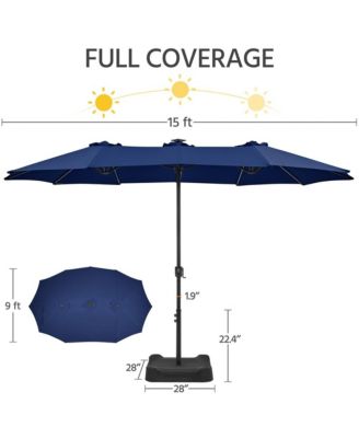 15 ft Patio Parasol with Multi-Mode LED Lights Strips and Base Stand, Tan