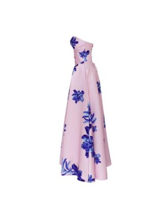 Women's Dainty pink A-line maxi dress with blue-flowered pattern