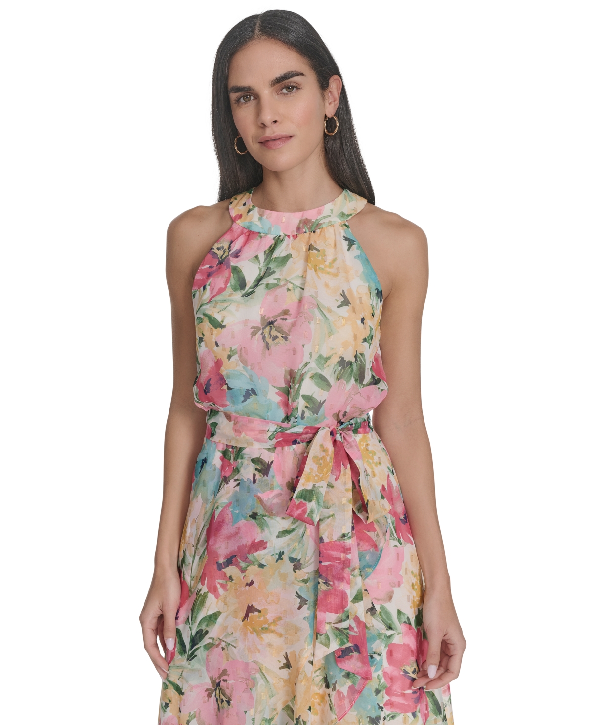 Jessica Howard Petite Floral-print High-low Midi Dress In Multi