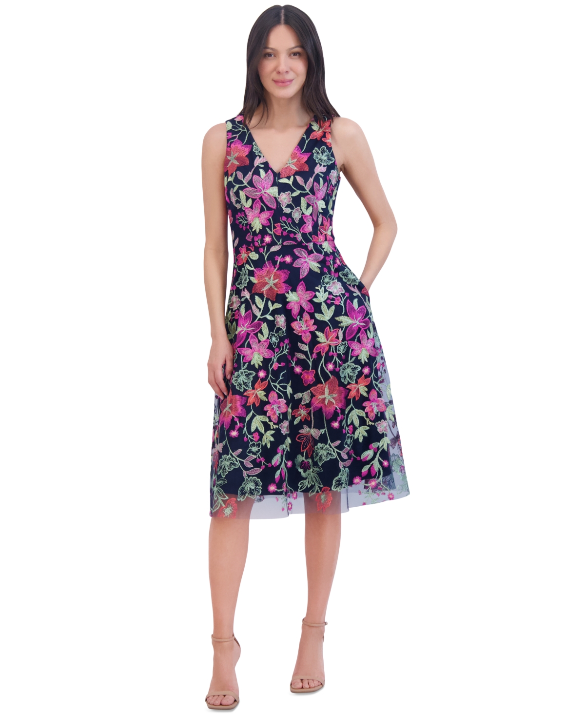 Jessica Howard Women's Floral-embroidered Fit & Flare Dress In Multi