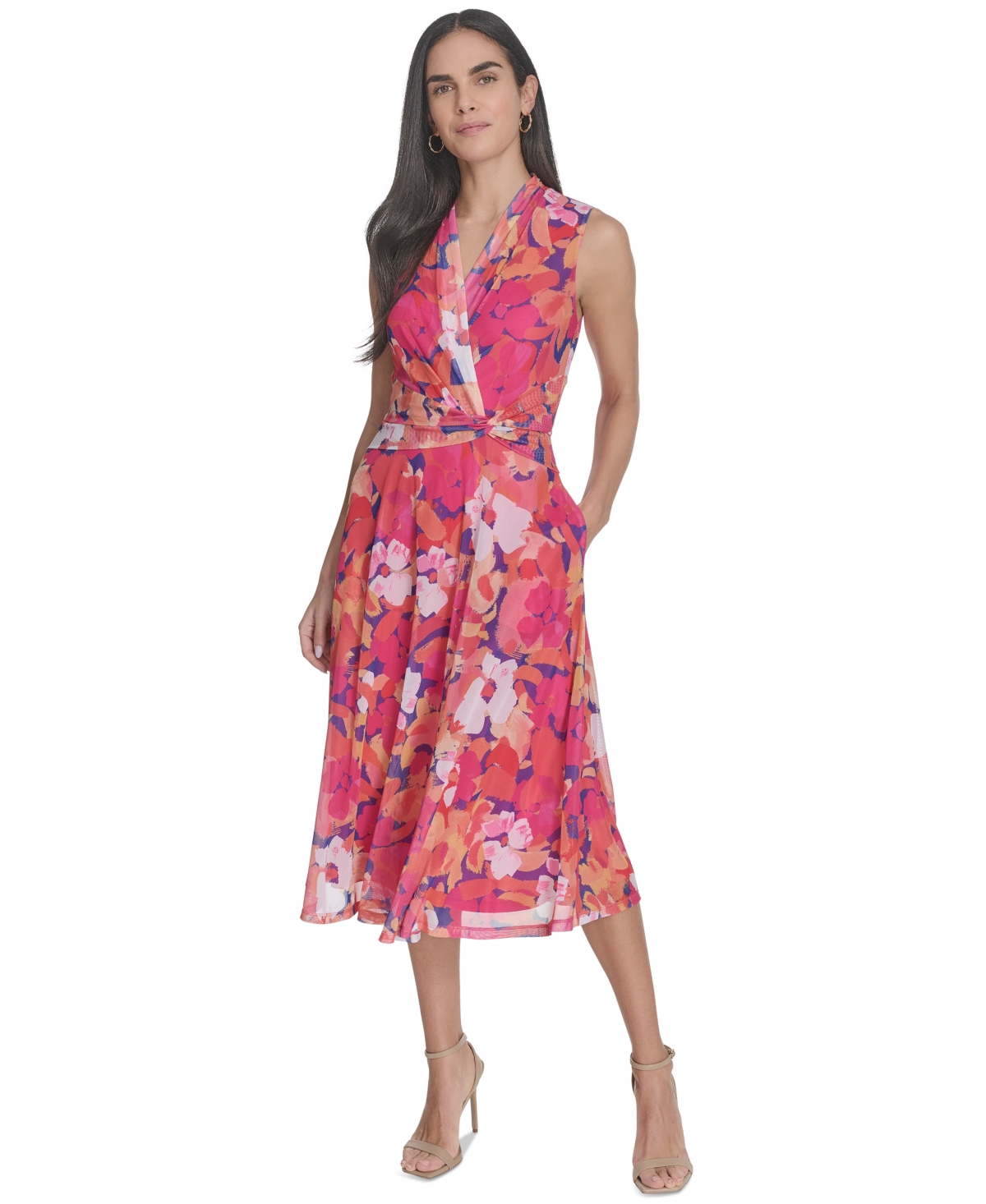 Jessica Howard Plus Size Floral Surplice-neck Midi Dress In Multi
