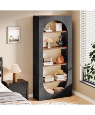 5-Tier Black Arched Bookshelf, 70.87-Inch Tall Arch Bookcase with Storage, Modern Book Shelf Storage Organizer for Living Room, Home Office