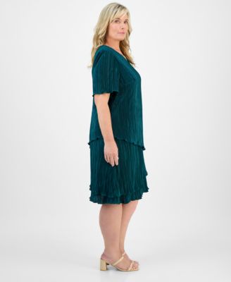 Connected Plus Size V-Neck Short-Sleeve Tiered Dress - Macy's