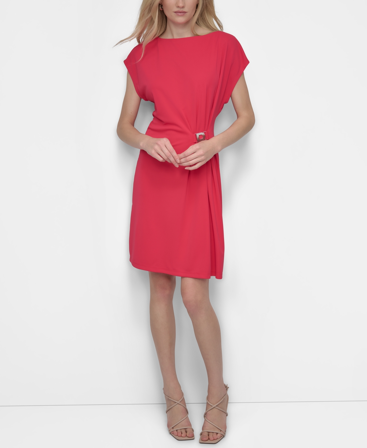 Women's Hardware-Trim Side-Ruched Dolman-Sleeve Dress - Lipstick