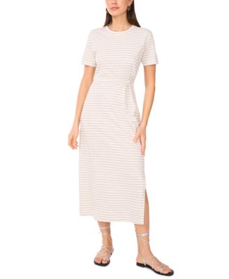 Women's Cotton Striped Ruched Midi Dress
