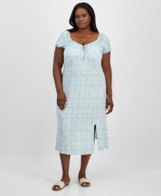 Trendy Plus Size Puff-Sleeve Midi Dress