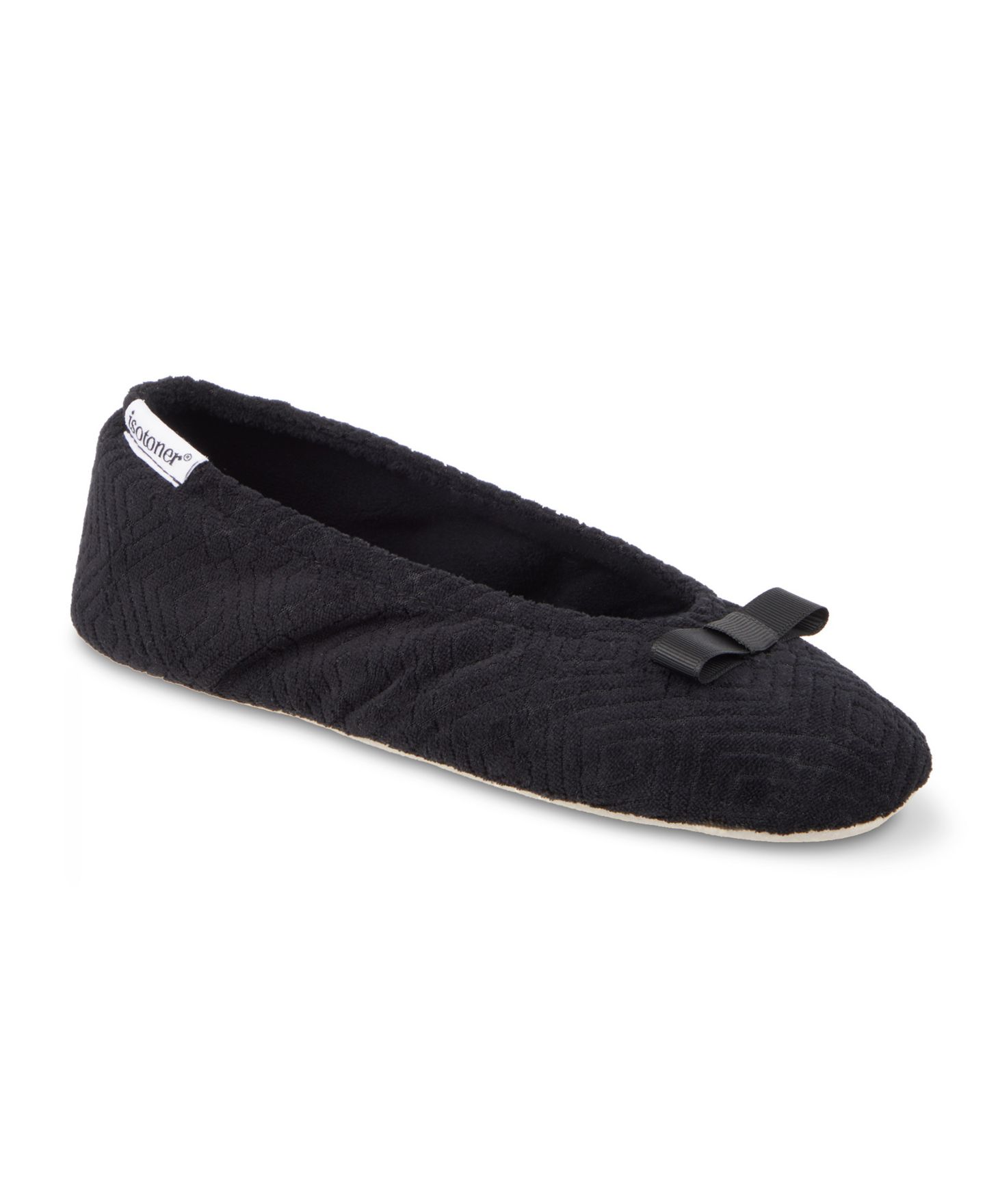 Женские тапочки Isotoner Signature Gemma Microterry Ballerina Slippers, цвет: Чёрный — фото 1