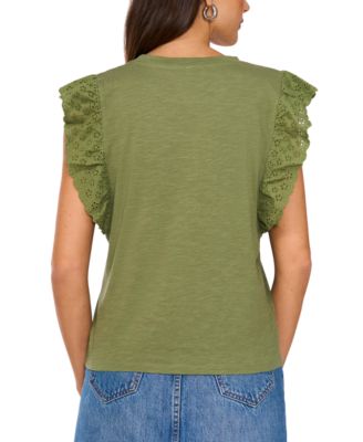 Women's Cotton Eyelet-Lace Trim Tank Top