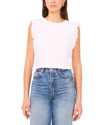 Vince Camuto - Women's Cotton Eyelet-Lace Trim Tank Top