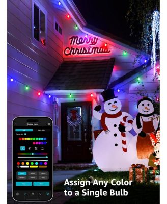 ZB1 AI Smart Outdoor String Lights APP Control, 54(42+12) ft RGB+IC+Warm White Outdoor Lights 15 LED Bulbs, Alexa Google Enabled, NO Remote