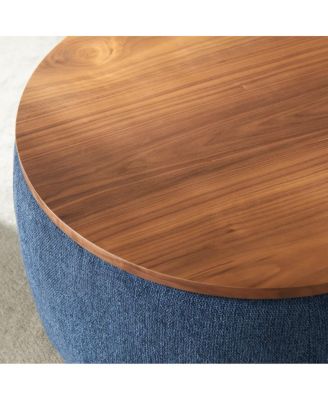 Round Upholstered Storage Ottoman with Removable Top for Use as Coffee Table or Footstool Handmade Accent for Living Room or Bedroom-The Pop Home