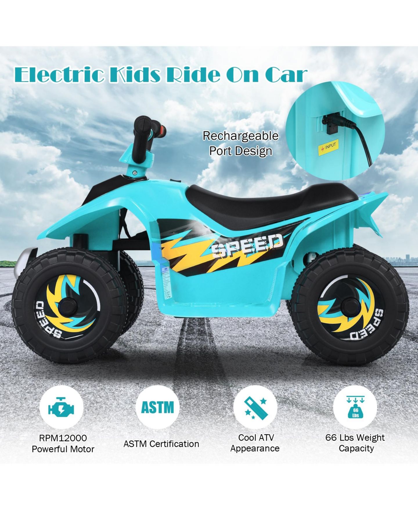 Детская игрушка Mecale Atv Electric 4-Wheel Ride-On Toy, for 1 Player, Ages 3+, цвет: Синий — фото 6