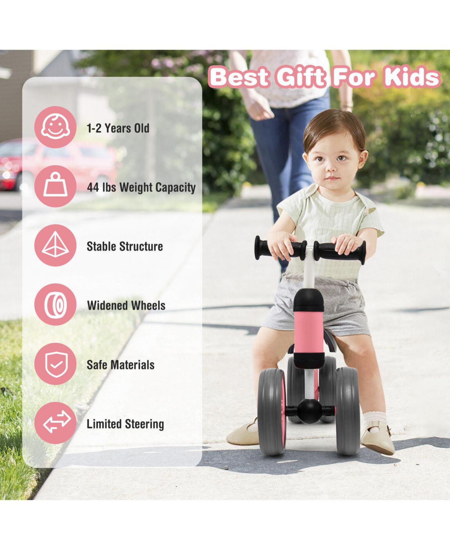 Детская игрушка Mecale 4-Wheel Lightweight Balance Bike, Ages 1-2, цвет: Розовый — фото 8