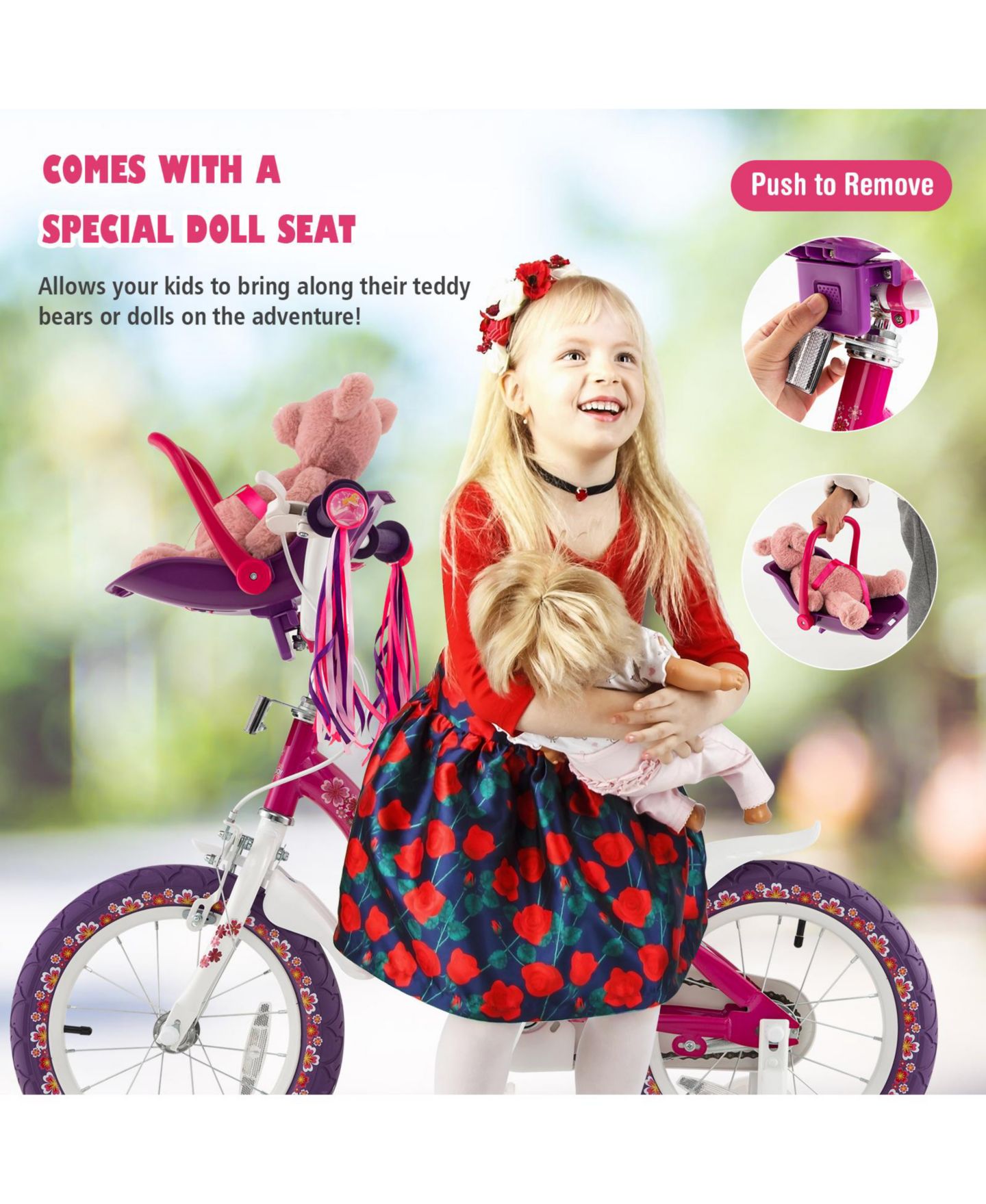 Детская игрушка Mecale 16 Inch Kids Bike with Training Wheels and Doll Seat, Ages 3-7, цвет: Фиолетовый — фото 8
