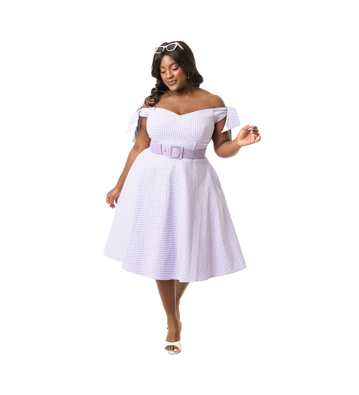 Plus Size Prairie Swing Dress - Lavender gingham