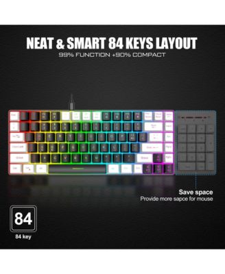 Wired Gaming Keyboard,84 key RGB Luminescent pluggable cable keyboard character Luminescent color keyboard (Black)
