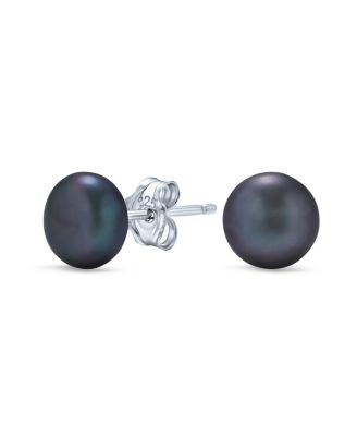 Basic Simple Bead Ball Freshwater Cultured Pearl Stud Earrings .925 Sterling Silver 7MM