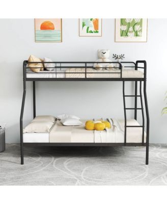 Twin over Full Metal Bunk Bed with Inclined Ladder Safety Guardrail, Slat Support