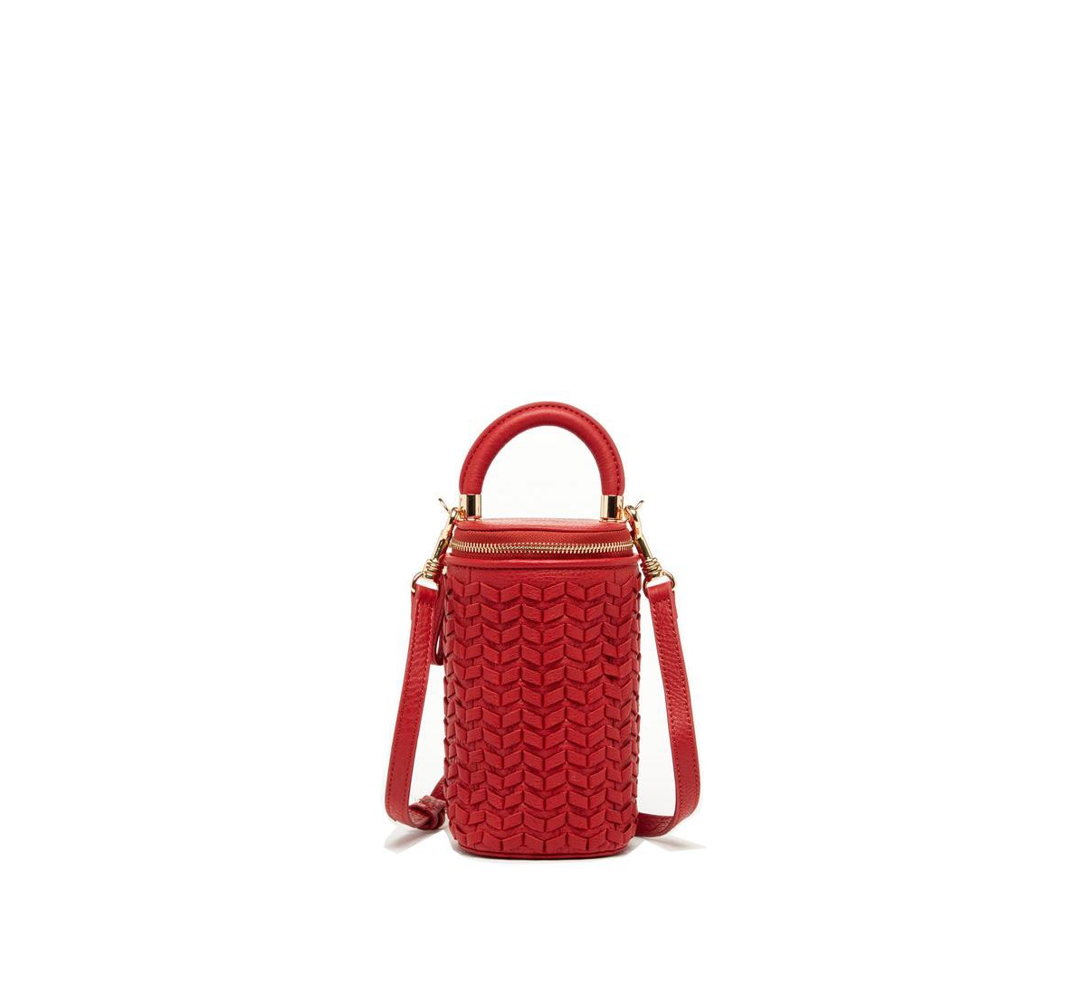 Red Leather Purse Mini Crossbody Bag Weave Small Bucket Bag Women's Handbag